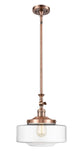 206-AC-G692-12 Stem Hung 12" Antique Copper Mini Pendant - Clear Large Bridgeton Glass - LED Bulb - Dimmensions: 12 x 12 x 12<br>Minimum Height : 21<br>Maximum Height : 45 - Sloped Ceiling Compatible: Yes