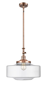 206-AC-G692-16 Stem Hung 16" Antique Copper Mini Pendant - Clear Large Bridgeton Glass - LED Bulb - Dimmensions: 16 x 16 x 14<br>Minimum Height : 23<br>Maximum Height : 47 - Sloped Ceiling Compatible: Yes