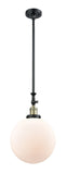 206-BAB-G201-12 Stem Hung 12" Black Antique Brass Mini Pendant - Matte White Cased Beacon Glass - LED Bulb - Dimmensions: 12 x 12 x 18<br>Minimum Height : 28.875<br>Maximum Height : 53 - Sloped Ceiling Compatible: Yes