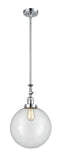206-PC-G202-12 Stem Hung 12" Polished Chrome Mini Pendant - Clear Beacon Glass - LED Bulb - Dimmensions: 12 x 12 x 18<br>Minimum Height : 28.875<br>Maximum Height : 53 - Sloped Ceiling Compatible: Yes