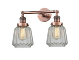208-AC-G142 2-Light 16" Antique Copper Bath Vanity Light - Clear Chatham Glass - LED Bulb - Dimmensions: 16 x 10 x 10 - Glass Up or Down: Yes