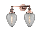 208-AC-G165 2-Light 16.5" Antique Copper Bath Vanity Light - Clear Crackle Geneseo Glass - LED Bulb - Dimmensions: 16.5 x 10 x 10 - Glass Up or Down: Yes