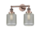 208-AC-G262-LED 2-Light 16" Stanton Antique Copper Bath Vanity Light - Vintage Wire Mesh Stanton Glass