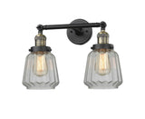208-BAB-G142 2-Light 16" Black Antique Brass Bath Vanity Light - Clear Chatham Glass - LED Bulb - Dimmensions: 16 x 10 x 10 - Glass Up or Down: Yes