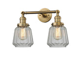 208-BB-G142 2-Light 16" Brushed Brass Bath Vanity Light - Clear Chatham Glass - LED Bulb - Dimmensions: 16 x 10 x 10 - Glass Up or Down: Yes