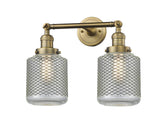 208-BB-G262-LED 2-Light 16" Stanton Brushed Brass Bath Vanity Light - Vintage Wire Mesh Stanton Glass