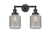 208-BK-G262-LED 2-Light 16" Stanton Matte Black Bath Vanity Light - Vintage Wire Mesh Stanton Glass