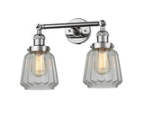 208-PC-G142 2-Light 16" Polished Chrome Bath Vanity Light - Clear Chatham Glass - LED Bulb - Dimmensions: 16 x 10 x 10 - Glass Up or Down: Yes