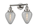 208-PN-G165 2-Light 16.5" Polished Nickel Bath Vanity Light - Clear Crackle Geneseo Glass - LED Bulb - Dimmensions: 16.5 x 10 x 10 - Glass Up or Down: Yes