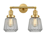 208-SG-G142 2-Light 16" Satin Gold Bath Vanity Light - Clear Chatham Glass - LED Bulb - Dimmensions: 16 x 10 x 10 - Glass Up or Down: Yes