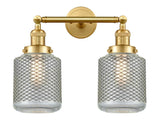 208-SG-G262-LED 2-Light 16" Stanton Satin Gold Bath Vanity Light - Vintage Wire Mesh Stanton Glass