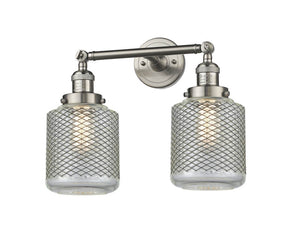 208-AB-G262-LED 2-Light 16" Stanton Antique Brass Bath Vanity Light - Vintage Wire Mesh Stanton Glass