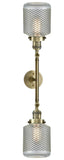 2-Light 6" Antique Brass Bath Vanity Light - Vintage Wire Mesh Stanton Glass - LED Bulbs Included