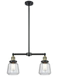 209-BAB-G142 2-Light 21" Black Antique Brass Island Light - Clear Chatham Glass - LED Bulb - Dimmensions: 21 x 5 x 10<br>Minimum Height : 21.875<br>Maximum Height : 45.875 - Sloped Ceiling Compatible: Yes