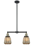 209-BAB-G146 2-Light 21" Black Antique Brass Island Light - Mercury Plated Chatham Glass - LED Bulb - Dimmensions: 21 x 5 x 10<br>Minimum Height : 23.125<br>Maximum Height : 47.125 - Sloped Ceiling Compatible: Yes