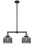 209-BAB-G73 2-Light 21" Black Antique Brass Island Light - Plated Smoke Large Bell Glass - LED Bulb - Dimmensions: 21 x 5 x 10<br>Minimum Height : 20.875<br>Maximum Height : 44.875 - Sloped Ceiling Compatible: Yes