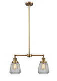 2-Light 21" Brushed Brass Island Light - Clear Chatham Glass - Incandesent Or LED Bulbs