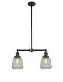 209-BK-G142 2-Light 21" Matte Black Island Light - Clear Chatham Glass - LED Bulb - Dimmensions: 21 x 5 x 10<br>Minimum Height : 21.875<br>Maximum Height : 45.875 - Sloped Ceiling Compatible: Yes