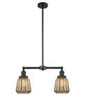 209-BK-G146 2-Light 21" Matte Black Island Light - Mercury Plated Chatham Glass - LED Bulb - Dimmensions: 21 x 5 x 10<br>Minimum Height : 23.125<br>Maximum Height : 47.125 - Sloped Ceiling Compatible: Yes