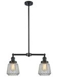 209-OB-G142 2-Light 21" Oil Rubbed Bronze Island Light - Clear Chatham Glass - LED Bulb - Dimmensions: 21 x 5 x 10<br>Minimum Height : 21.875<br>Maximum Height : 45.875 - Sloped Ceiling Compatible: Yes