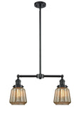 209-OB-G146 2-Light 21" Oil Rubbed Bronze Island Light - Mercury Plated Chatham Glass - LED Bulb - Dimmensions: 21 x 5 x 10<br>Minimum Height : 23.125<br>Maximum Height : 47.125 - Sloped Ceiling Compatible: Yes