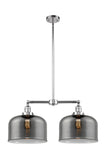 209-PC-G73-L 2-Light 21" Polished Chrome Island Light - Plated Smoke X-Large Bell Glass - LED Bulb - Dimmensions: 21 x 5 x 10<br>Minimum Height : 23.125<br>Maximum Height : 47.125 - Sloped Ceiling Compatible: Yes