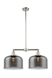 209-PN-G73-L 2-Light 21" Polished Nickel Island Light - Plated Smoke X-Large Bell Glass - LED Bulb - Dimmensions: 21 x 5 x 10<br>Minimum Height : 23.125<br>Maximum Height : 47.125 - Sloped Ceiling Compatible: Yes