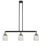 213-BAB-G302 3-Light 38" Black Antique Brass Island Light - Thick Clear Halophane Colton Glass - LED Bulb - Dimmensions: 38 x 5.5 x 11<br>Minimum Height : 20.25<br>Maximum Height : 44.25 - Sloped Ceiling Compatible: Yes