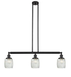 213-OB-G302 3-Light 38" Oil Rubbed Bronze Island Light - Thick Clear Halophane Colton Glass - LED Bulb - Dimmensions: 38 x 5.5 x 11<br>Minimum Height : 20.25<br>Maximum Height : 44.25 - Sloped Ceiling Compatible: Yes