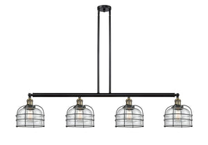 214-BAB-G72-CE 4-Light 52.625" Black Antique Brass Island Light - Clear Large Bell Cage Glass - LED Bulb - Dimmensions: 52.625 x 8 x 10<br>Minimum Height : 20.5<br>Maximum Height : 44.5 - Sloped Ceiling Compatible: Yes