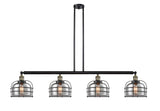 4-Light 52.625" Black Antique Brass Island Light - Plated Smoke Large Bell Cage Glass LED