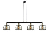 4-Light 52.625" Black Antique Brass Island Light - Silver Plated Mercury Large Bell Cage Glass LED
