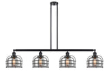 214-BK-G73-CE 4-Light 52.625" Matte Black Island Light - Plated Smoke Large Bell Cage Glass - LED Bulb - Dimmensions: 52.625 x 8 x 10<br>Minimum Height : 20.5<br>Maximum Height : 44.5 - Sloped Ceiling Compatible: Yes