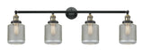 215-BAB-G262 4-Light 44" Black Antique Brass Bath Vanity Light - Vintage Wire Mesh Stanton Glass - LED Bulb - Dimmensions: 44 x 8 x 14 - Glass Up or Down: Yes