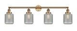 4-Light 44" Brushed Brass Bath Vanity Light - Vintage Wire Mesh Stanton Glass - LED Bulbs Included