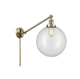 1-Light 12" Antique Brass Swing Arm - Clear Beacon Glass LED - w/Switch