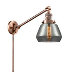 237-AC-G173 1-Light 8" Antique Copper Swing Arm - Plated Smoke Fulton Glass - LED Bulb - Dimmensions: 8 x 35 x 25 - Glass Up or Down: Yes
