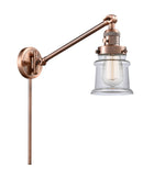 237-AC-G182S 1-Light 8" Antique Copper Swing Arm - Clear Small Canton Glass - LED Bulb - Dimmensions: 8 x 35 x 25 - Glass Up or Down: Yes