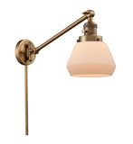 237-BB-G171 1-Light 8" Brushed Brass Swing Arm - Matte White Cased Fulton Glass - LED Bulb - Dimmensions: 8 x 35 x 25 - Glass Up or Down: Yes