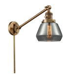 237-BB-G173 1-Light 8" Brushed Brass Swing Arm - Plated Smoke Fulton Glass - LED Bulb - Dimmensions: 8 x 35 x 25 - Glass Up or Down: Yes