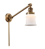 237-BB-G181S 1-Light 8" Brushed Brass Swing Arm - Matte White Small Canton Glass - LED Bulb - Dimmensions: 8 x 35 x 25 - Glass Up or Down: Yes
