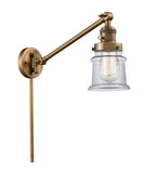 237-BB-G182S 1-Light 8" Brushed Brass Swing Arm - Clear Small Canton Glass - LED Bulb - Dimmensions: 8 x 35 x 25 - Glass Up or Down: Yes