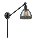 237-BK-G173 1-Light 8" Matte Black Swing Arm - Plated Smoke Fulton Glass - LED Bulb - Dimmensions: 8 x 35 x 25 - Glass Up or Down: Yes