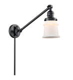 237-BK-G181S 1-Light 8" Matte Black Swing Arm - Matte White Small Canton Glass - LED Bulb - Dimmensions: 8 x 35 x 25 - Glass Up or Down: Yes