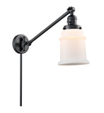 237-BK-G181 1-Light 8" Matte Black Swing Arm - Matte White Canton Glass - LED Bulb - Dimmensions: 8 x 18 x 25 - Glass Up or Down: Yes