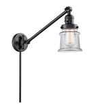 237-BK-G182S 1-Light 8" Matte Black Swing Arm - Clear Small Canton Glass - LED Bulb - Dimmensions: 8 x 35 x 25 - Glass Up or Down: Yes