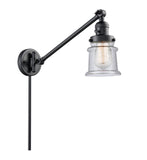 237-BK-G184S 1-Light 8" Matte Black Swing Arm - Seedy Small Canton Glass - LED Bulb - Dimmensions: 8 x 35 x 25 - Glass Up or Down: Yes
