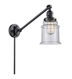 237-BK-G184 1-Light 8" Matte Black Swing Arm - Seedy Canton Glass - LED Bulb - Dimmensions: 8 x 35 x 25 - Glass Up or Down: Yes