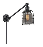 237-BK-G53-CE 1-Light 8" Matte Black Swing Arm - Plated Smoke Small Bell Cage Glass - LED Bulb - Dimmensions: 8 x 21 x 25 - Glass Up or Down: Yes