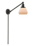 237-OB-G171 1-Light 8" Oil Rubbed Bronze Swing Arm - Matte White Cased Fulton Glass - LED Bulb - Dimmensions: 8 x 35 x 25 - Glass Up or Down: Yes